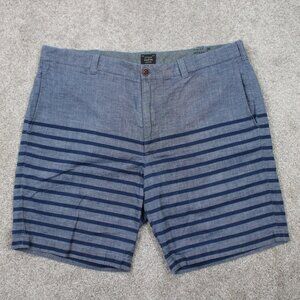 J Crew Stanton Shorts Adult 38 Blue Striped Chino Flat Front Cotton w/ 9" inseam